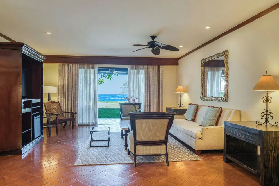 One-bedroom suite living room with ocean-facing patio at JW Marriott Guanacaste Resort and Spa.