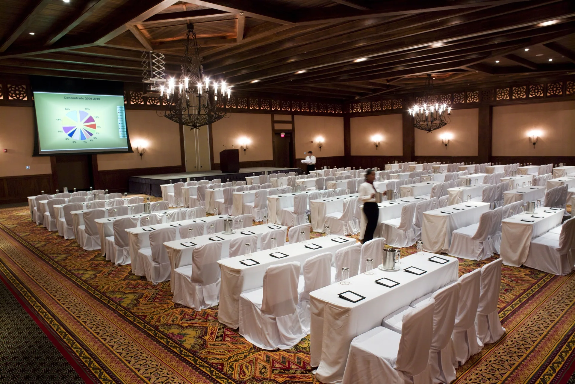 Conference ballroom with classroom seating at JW Marriott Guanacaste Resort and Spa.