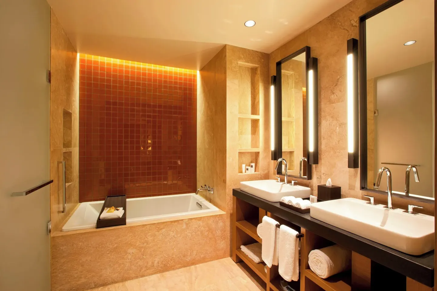 Bathroom with soaking tub and double vanities at JW Marriott Los Cabos Beach Resort & Spa.