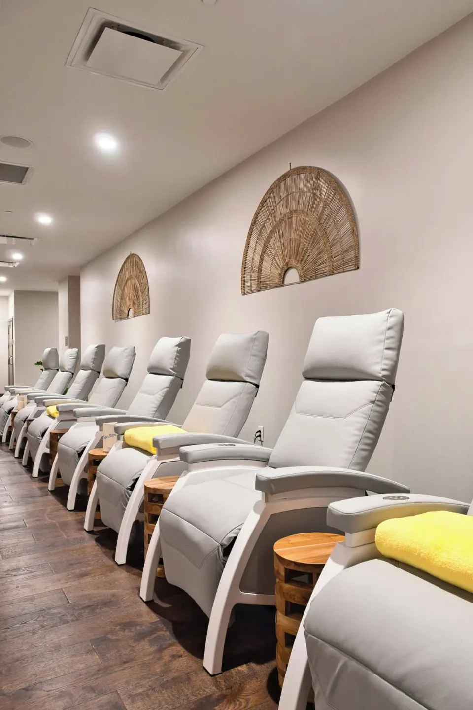Spa lounge chairs line a relaxation area at JW Marriott St. Maarten Beach Resort & Spa.