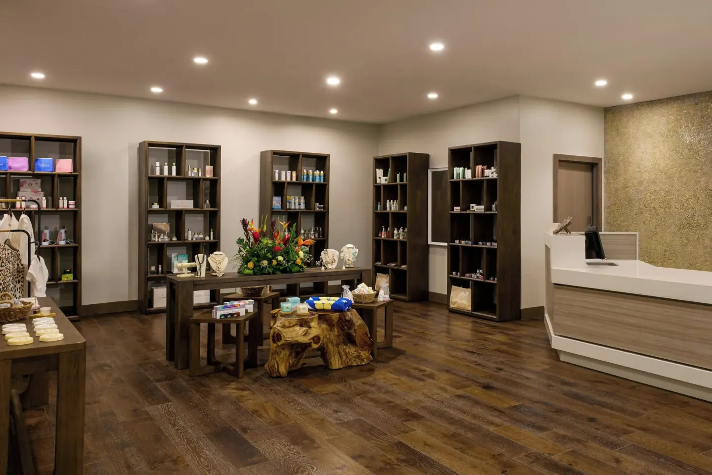 Spa retail area with display shelves at JW Marriott St. Maarten Beach Resort & Spa.