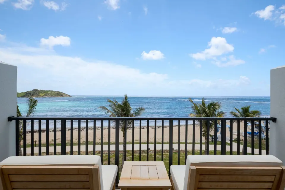 Balcony with ocean and beach view at JW Marriott St. Maarten Beach Resort & Spa.