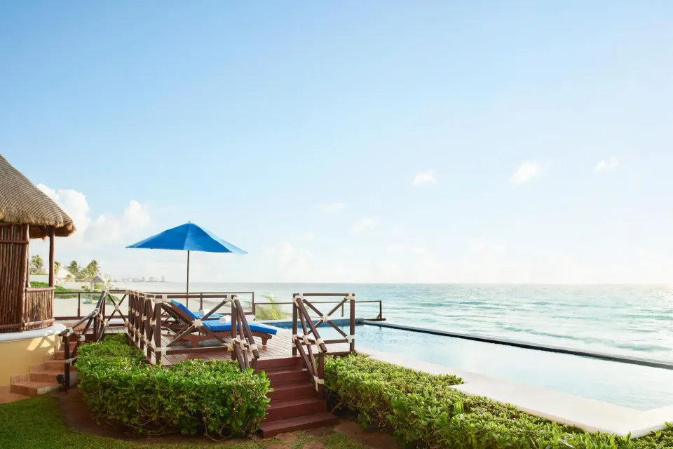 Saasil Suite terrace with plunge pool facing the sea at Kempinski Hotel Cancún.
