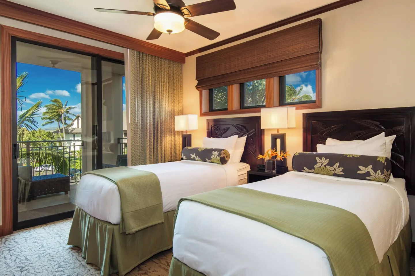 Two-bed guest room with balcony at Koloa Landing Resort at Poipu.