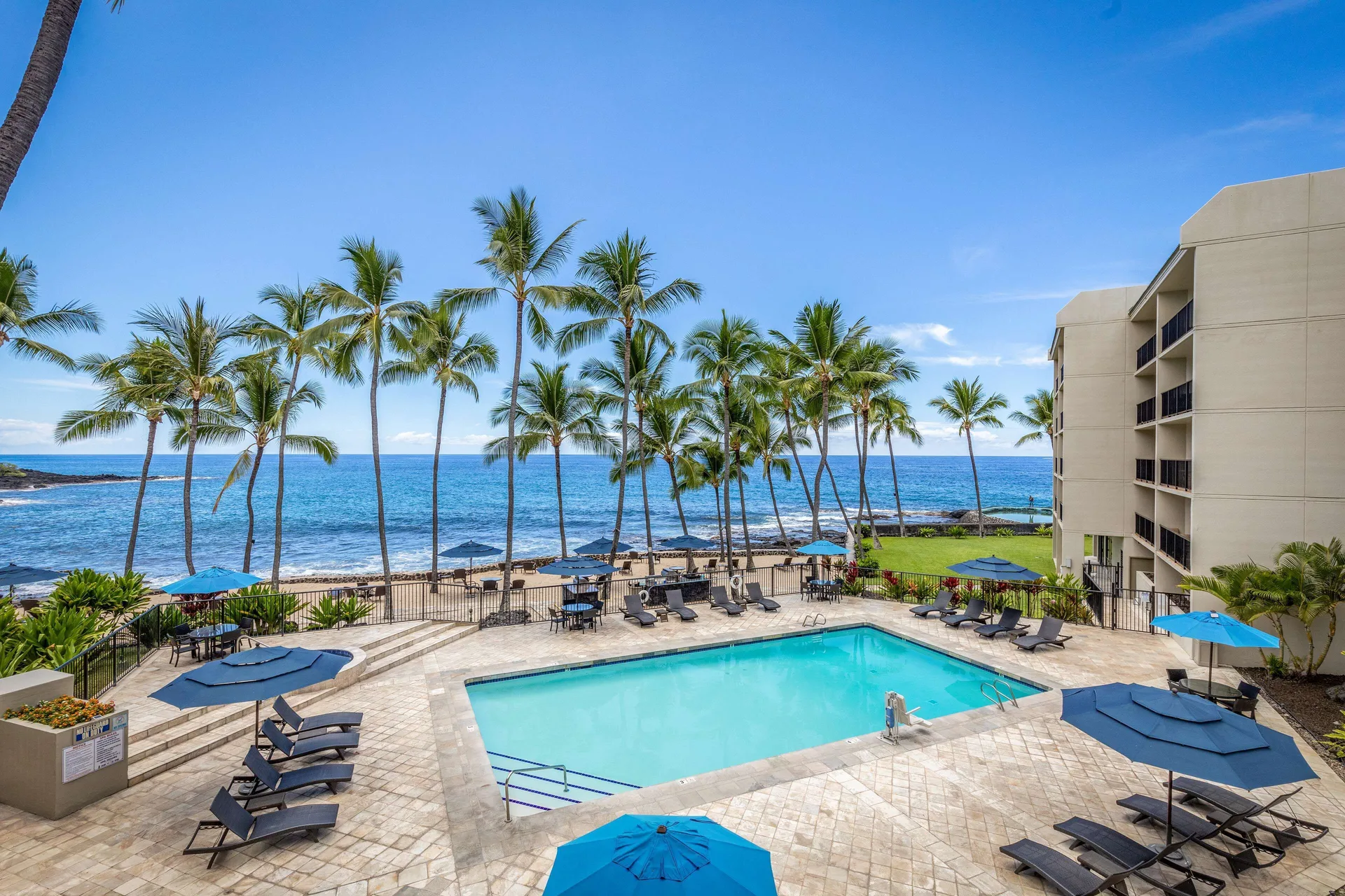 Aston Kona by the Sea oceanfront condo resort with spacious suites and coastal views