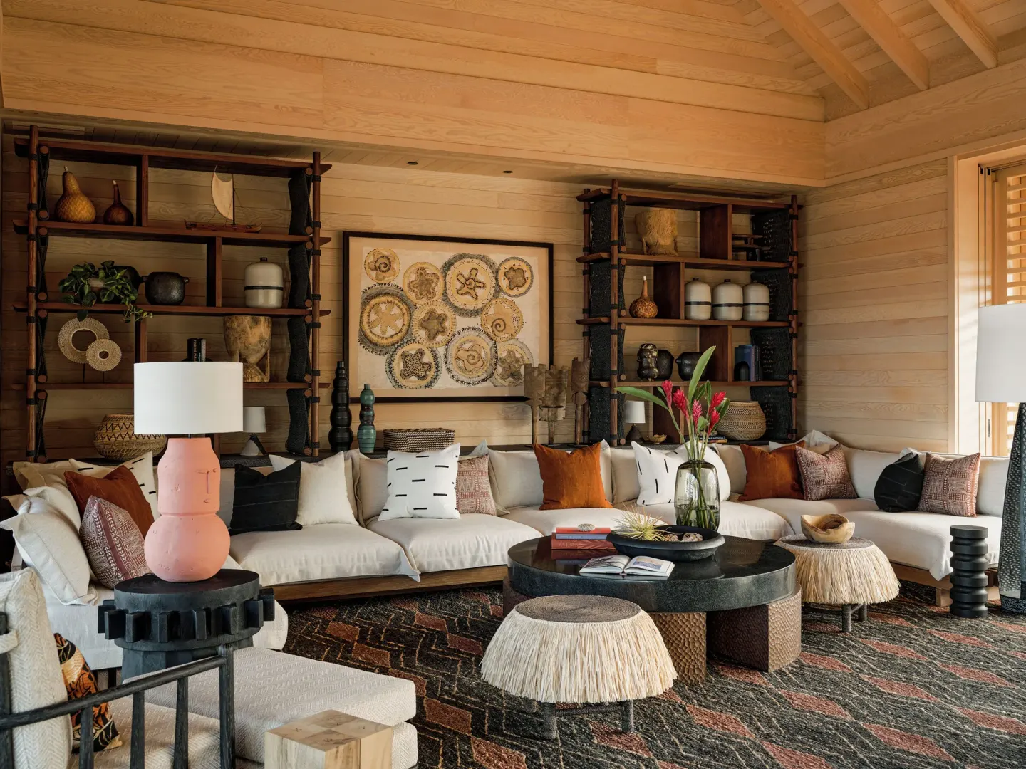 Living room lounge in the Ocean Front Accessible Four Bedroom Kumukea Kauhale at Kona Village.