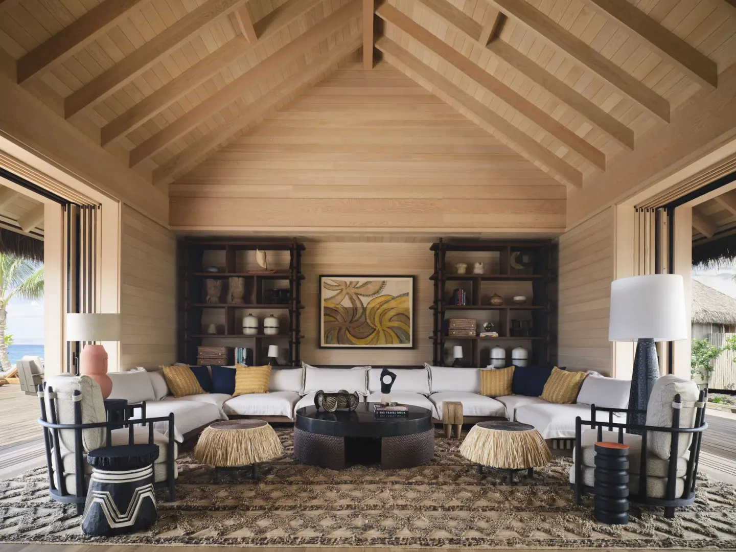 Spacious lounge in Ocean Front Four Bedroom Maheawalu Kauhale at Kona Village.