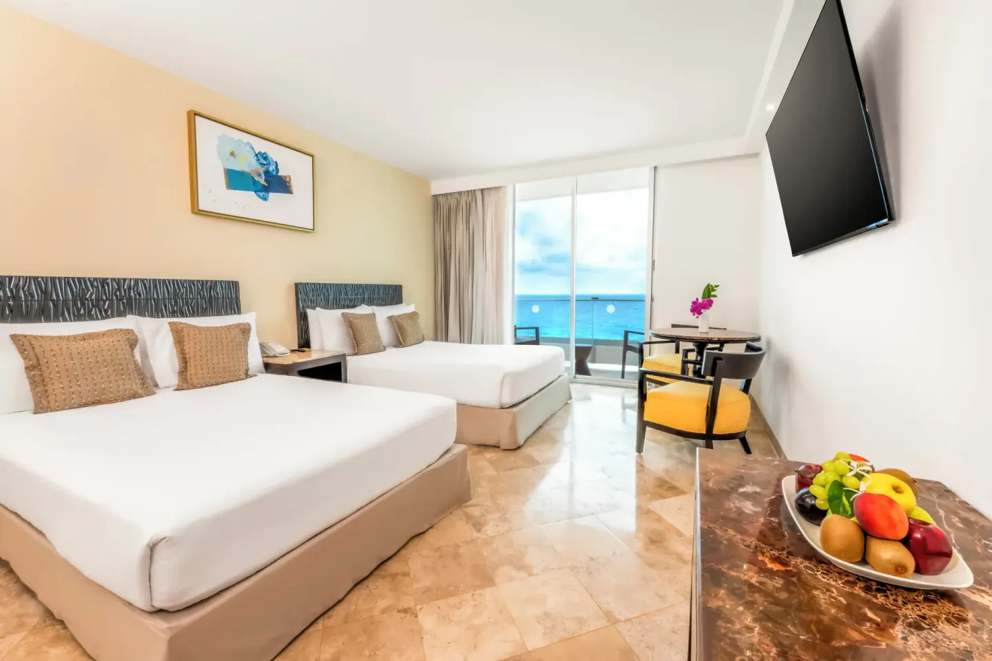 Deluxe Room Ocean View two double beds with balcony at Krystal Grand Cancun.