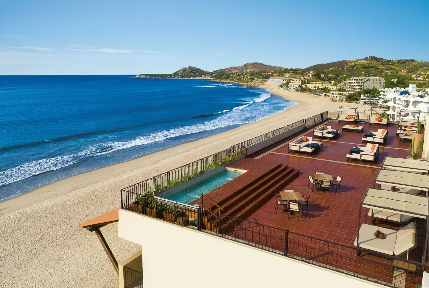 Rooftop terrace with plunge pool above the beach at Krystal Grand Los Cabos.
