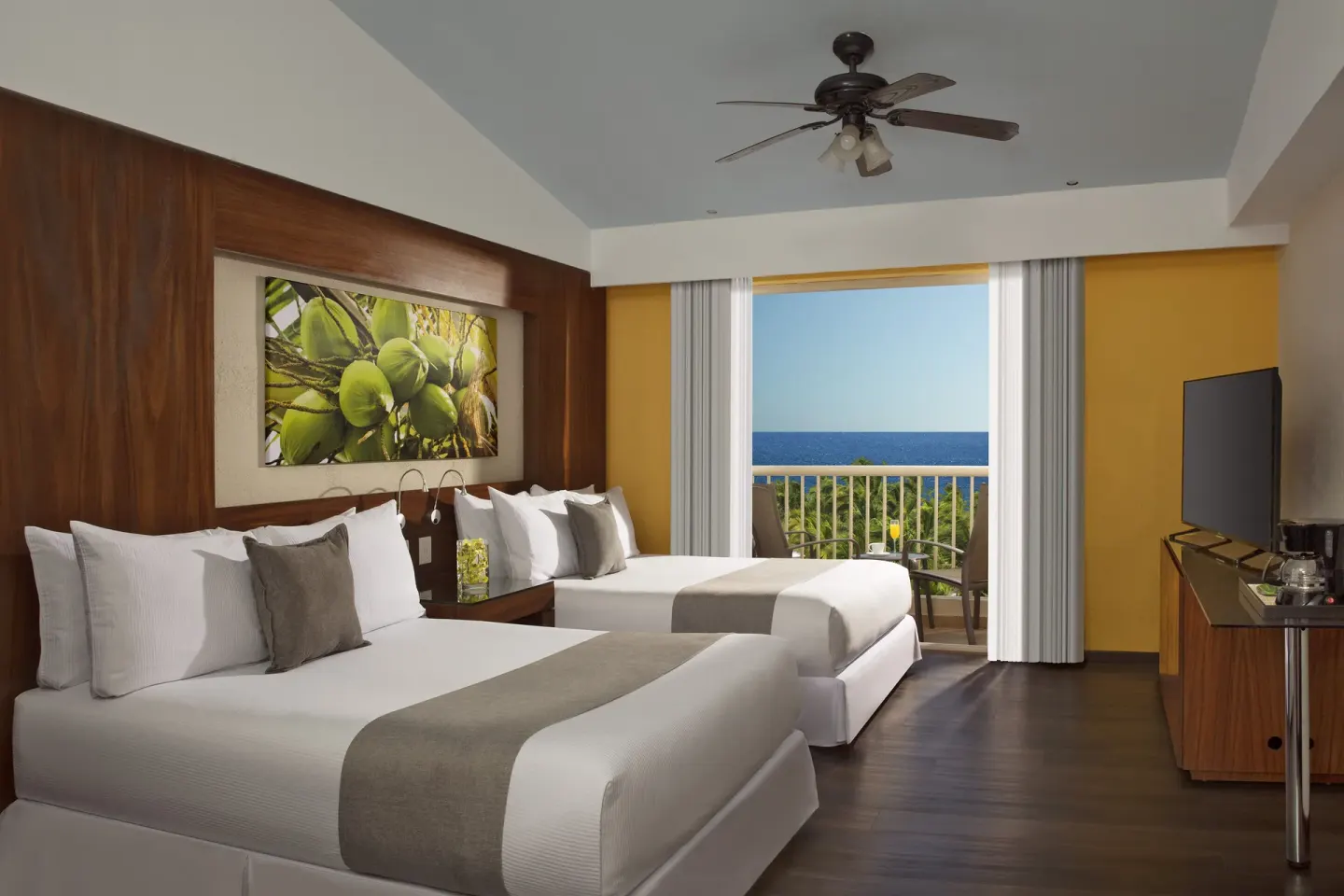 Deluxe Ocean View double room with two beds at Krystal Grand Nuevo Vallarta.