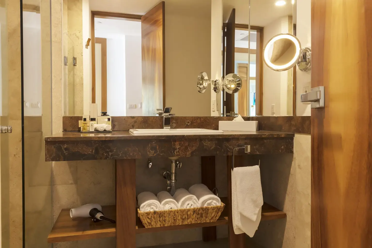 Bathroom vanity in a Junior Suite Pool View Doble at Krystal Grand Nuevo Vallarta.