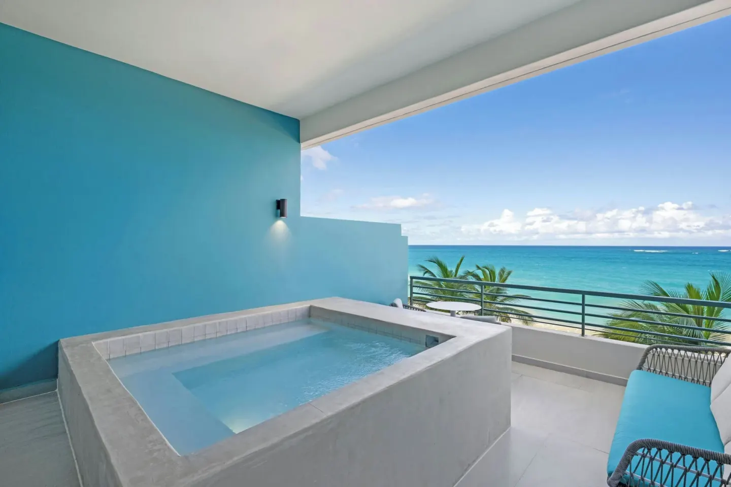 Private plunge pool terrace with ocean view at La Concha Resort, Puerto Rico.