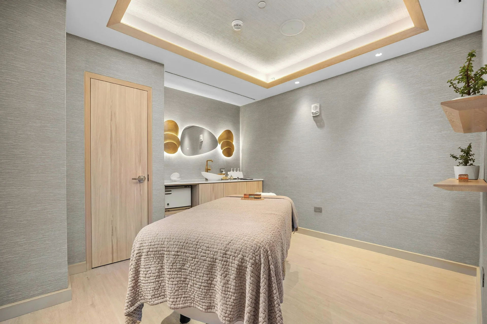 Private massage treatment room with a single table at La Concha Resort, Puerto Rico.