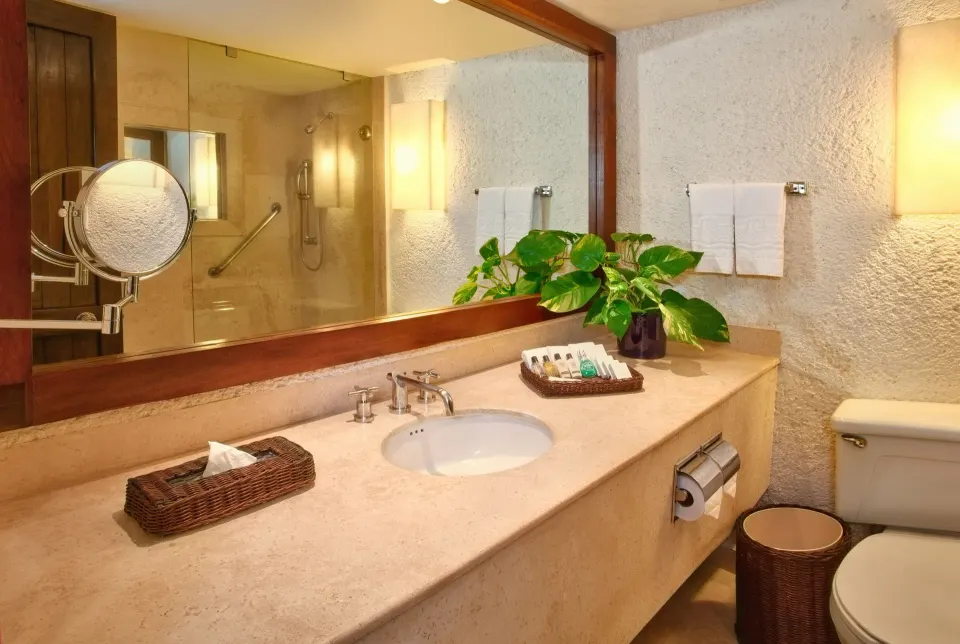 Las Brisas Ixtapa bathroom vanity and shower at Las Brisas Ixtapa.