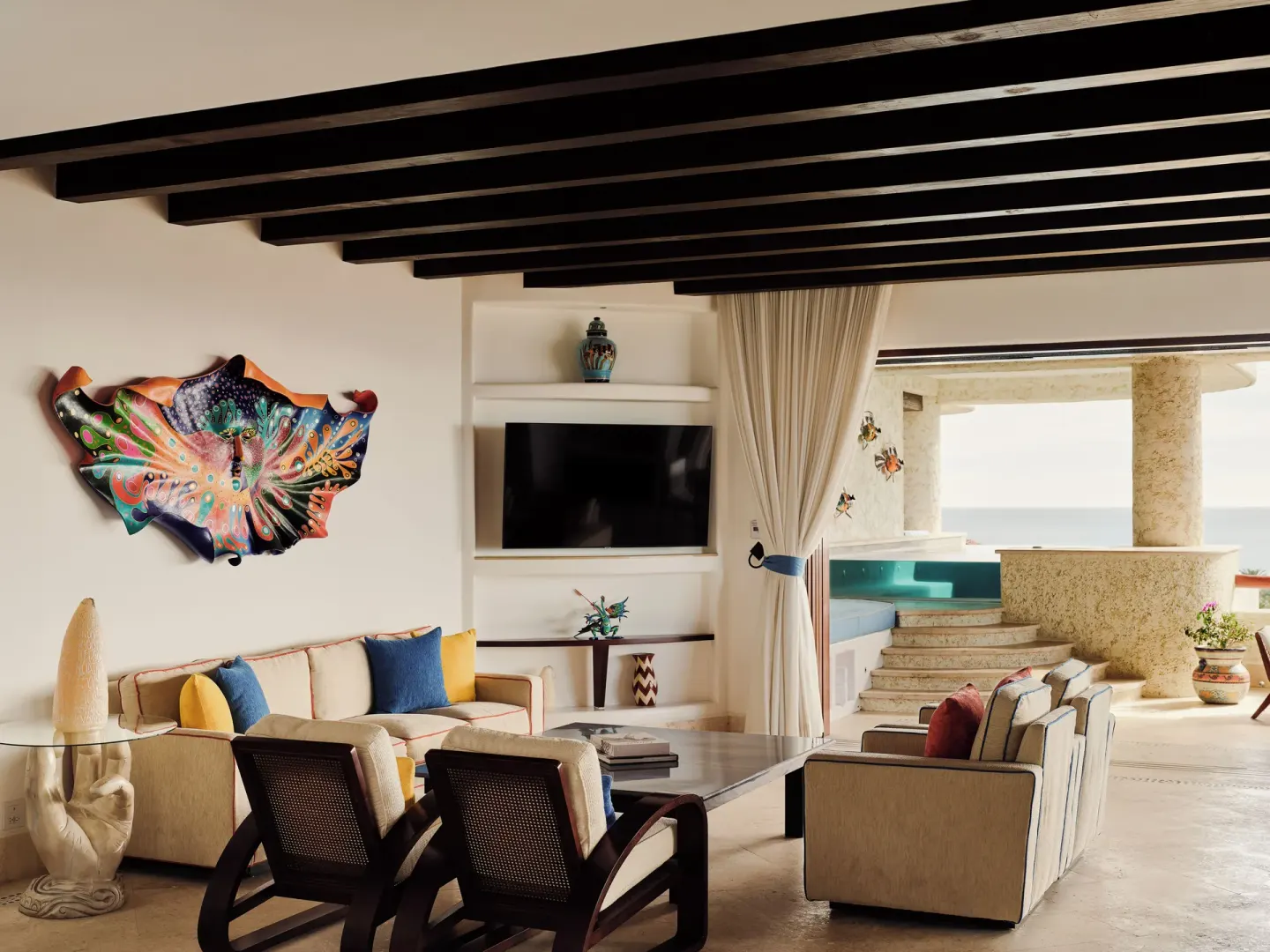 Open suite living room with ocean-view terrace and plunge pool at Las Ventanas al Paraiso.