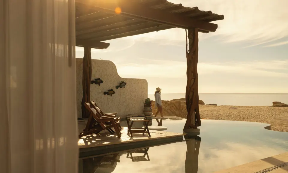 Sunlit private pool terrace beside the beach at Las Ventanas al Paraiso.