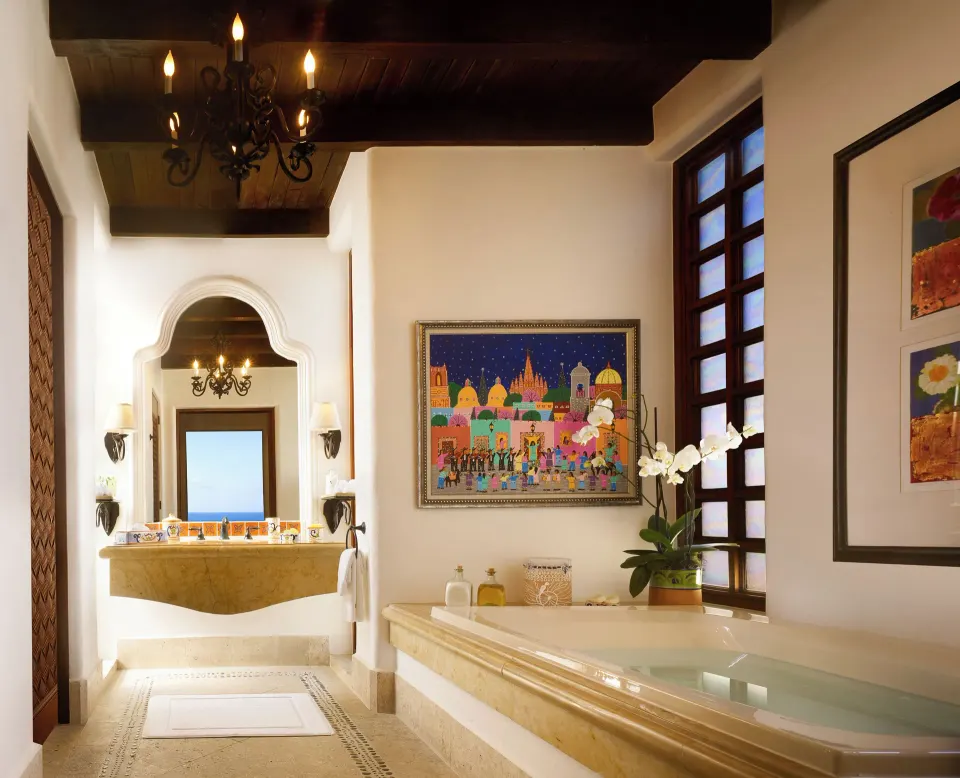 Ocean Front Junior Suite bathroom with soaking tub at Las Ventanas al Paraiso.