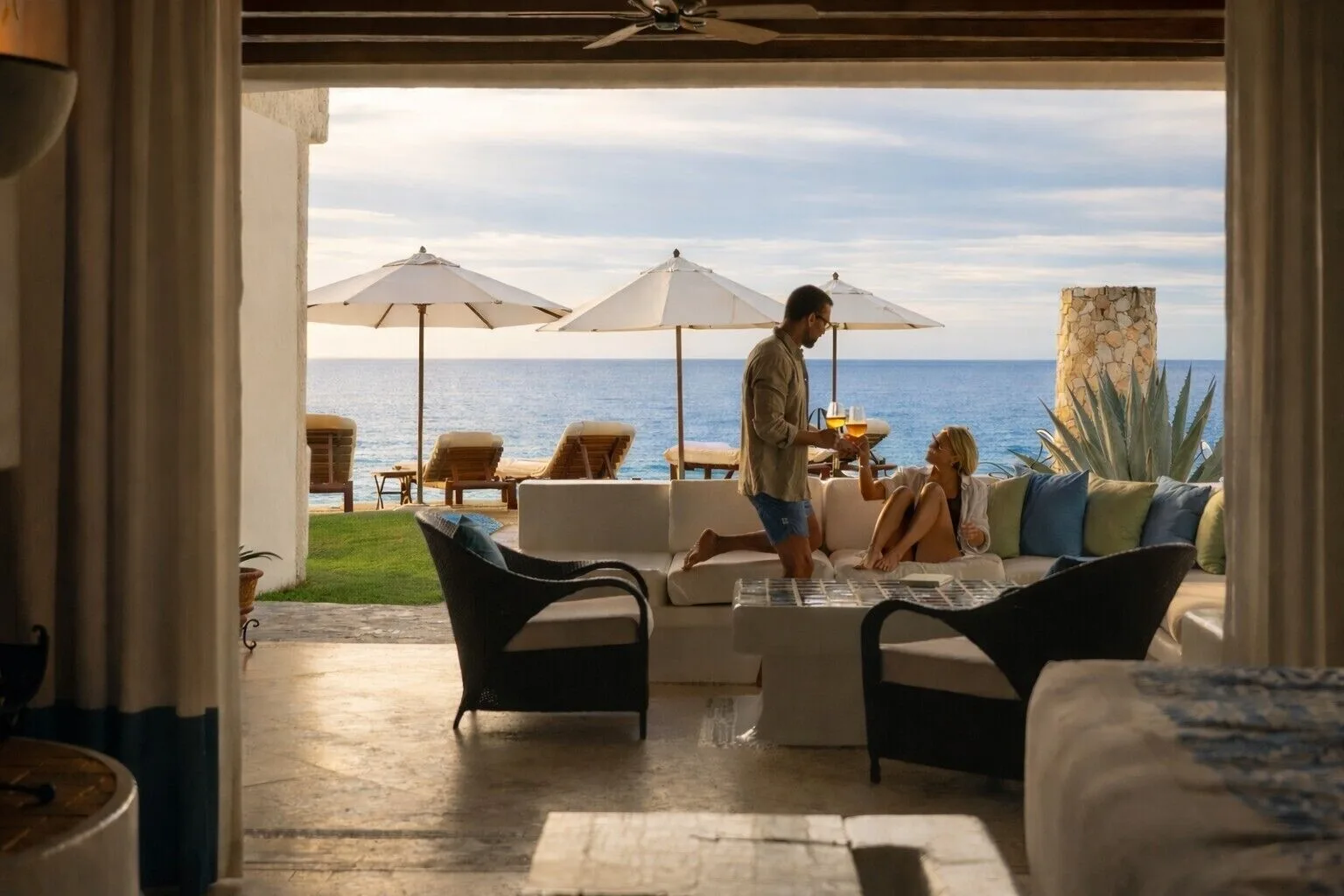 Ocean Front Junior Suite terrace with lounge seating at Las Ventanas al Paraiso.