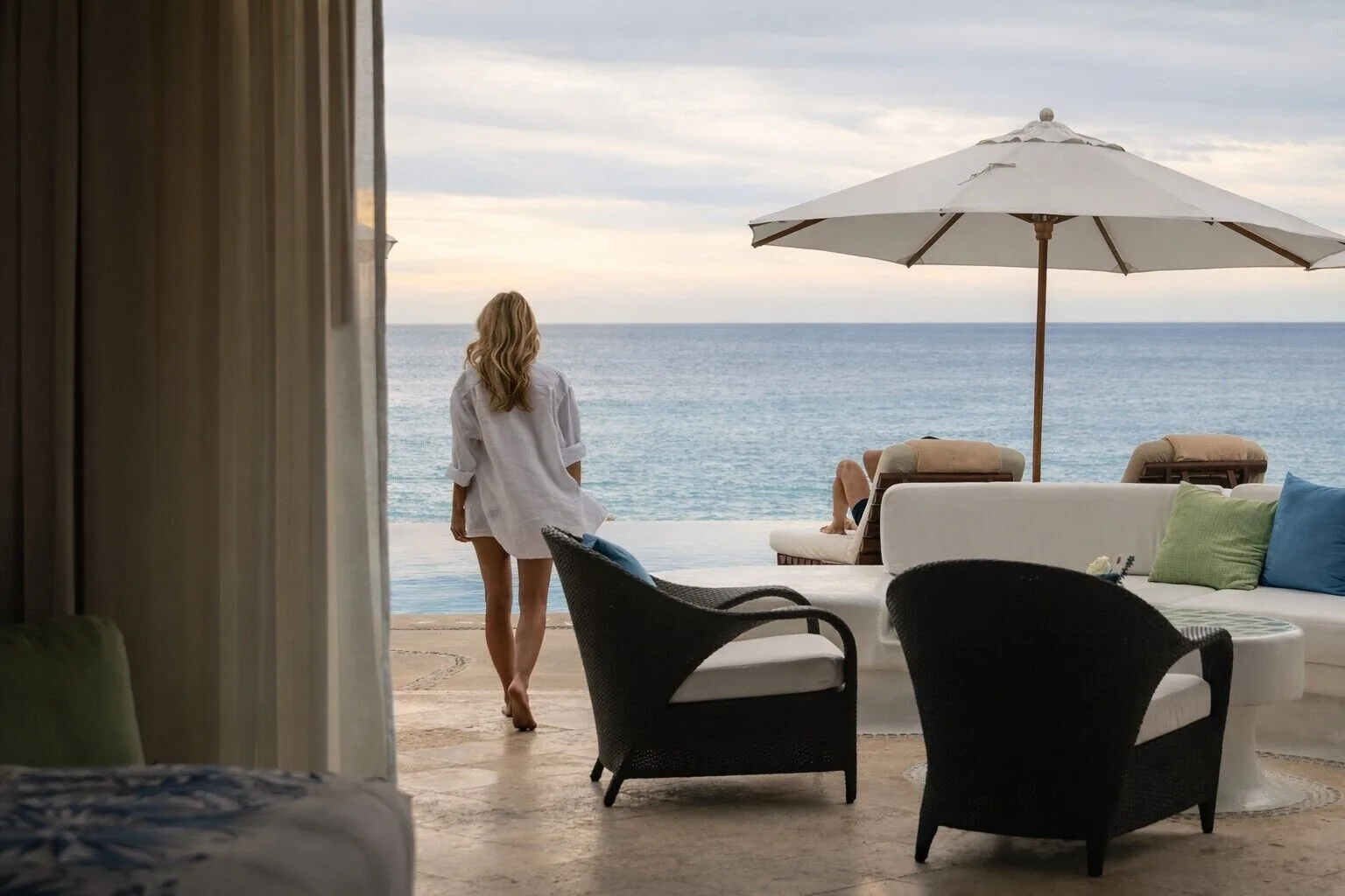 Ocean Front Junior Suite terrace with ocean view at Las Ventanas al Paraiso.