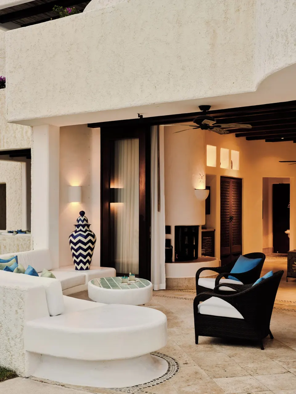 Ocean Front Junior Suite terrace and open living area at Las Ventanas al Paraiso.