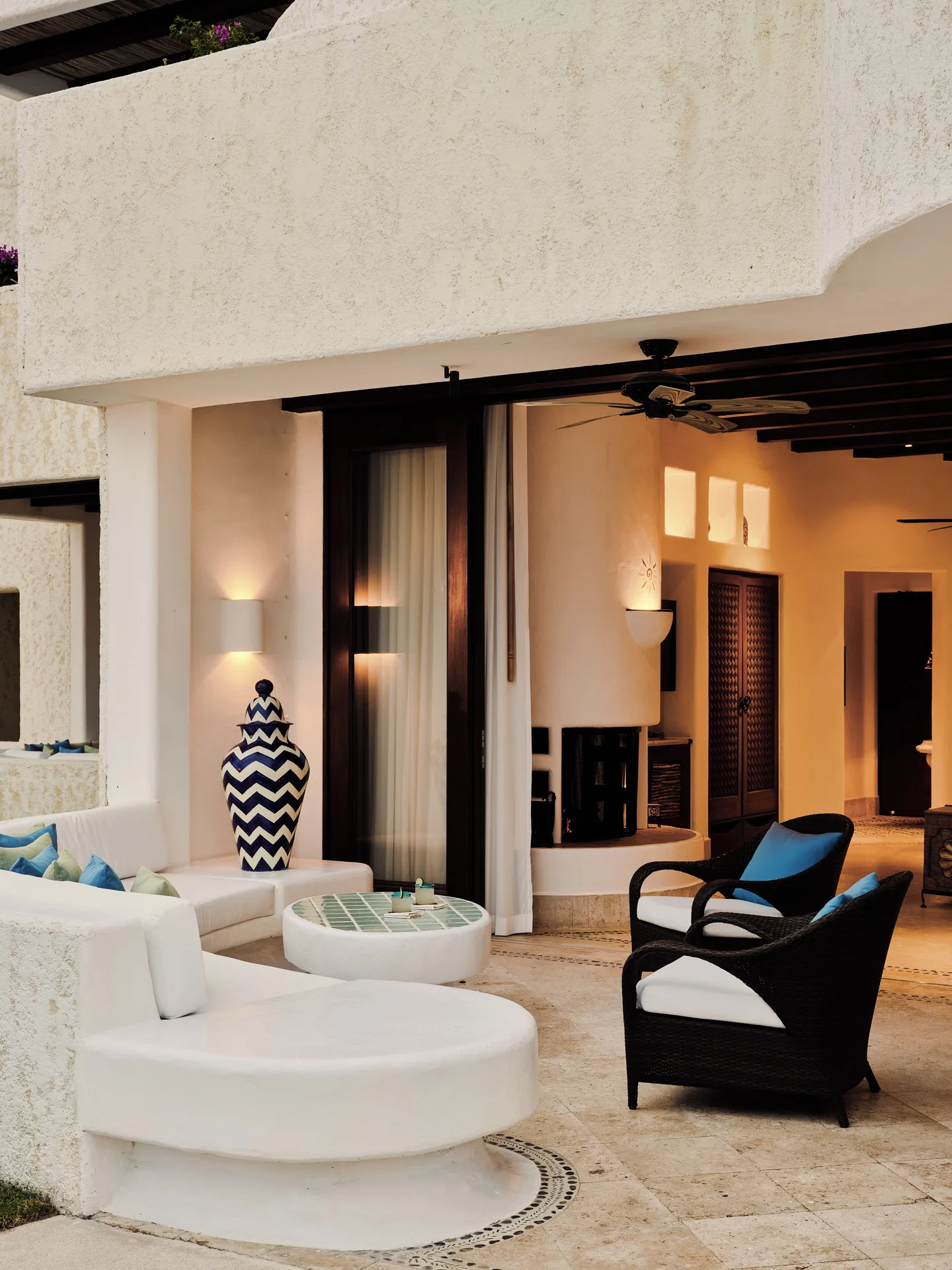 Ocean Front Junior Suite terrace and open living area at Las Ventanas al Paraiso.