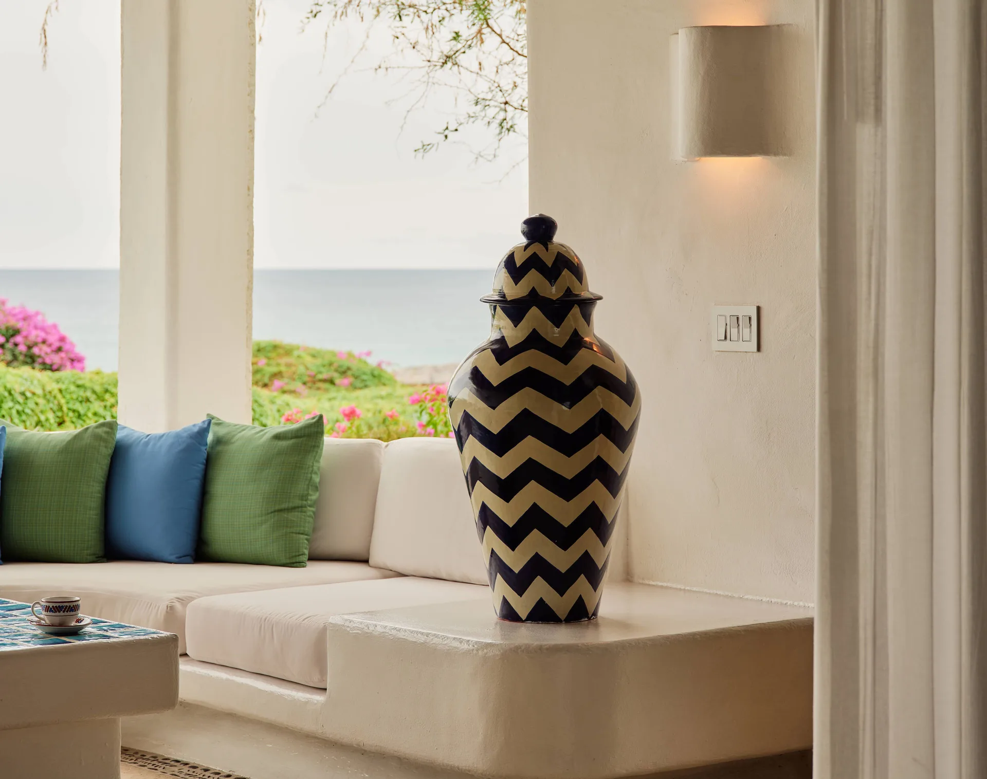 Oceanview suite terrace seating with ocean beyond at Las Ventanas al Paraiso.