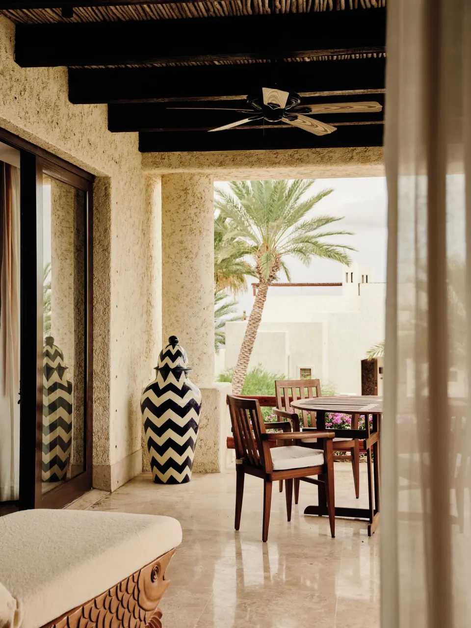 Covered terrace of a One Bedroom Garden View Residence at Las Ventanas al Paraiso.
