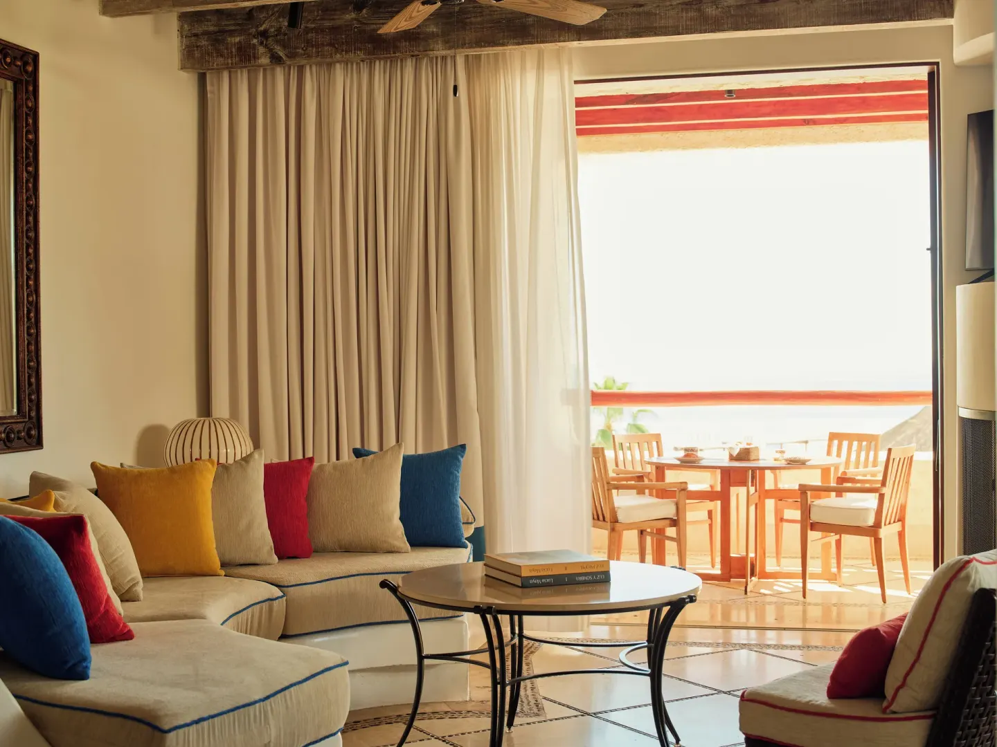 Three Bedroom Oceanview Residence living room opening to ocean terrace at Las Ventanas al Paraiso.