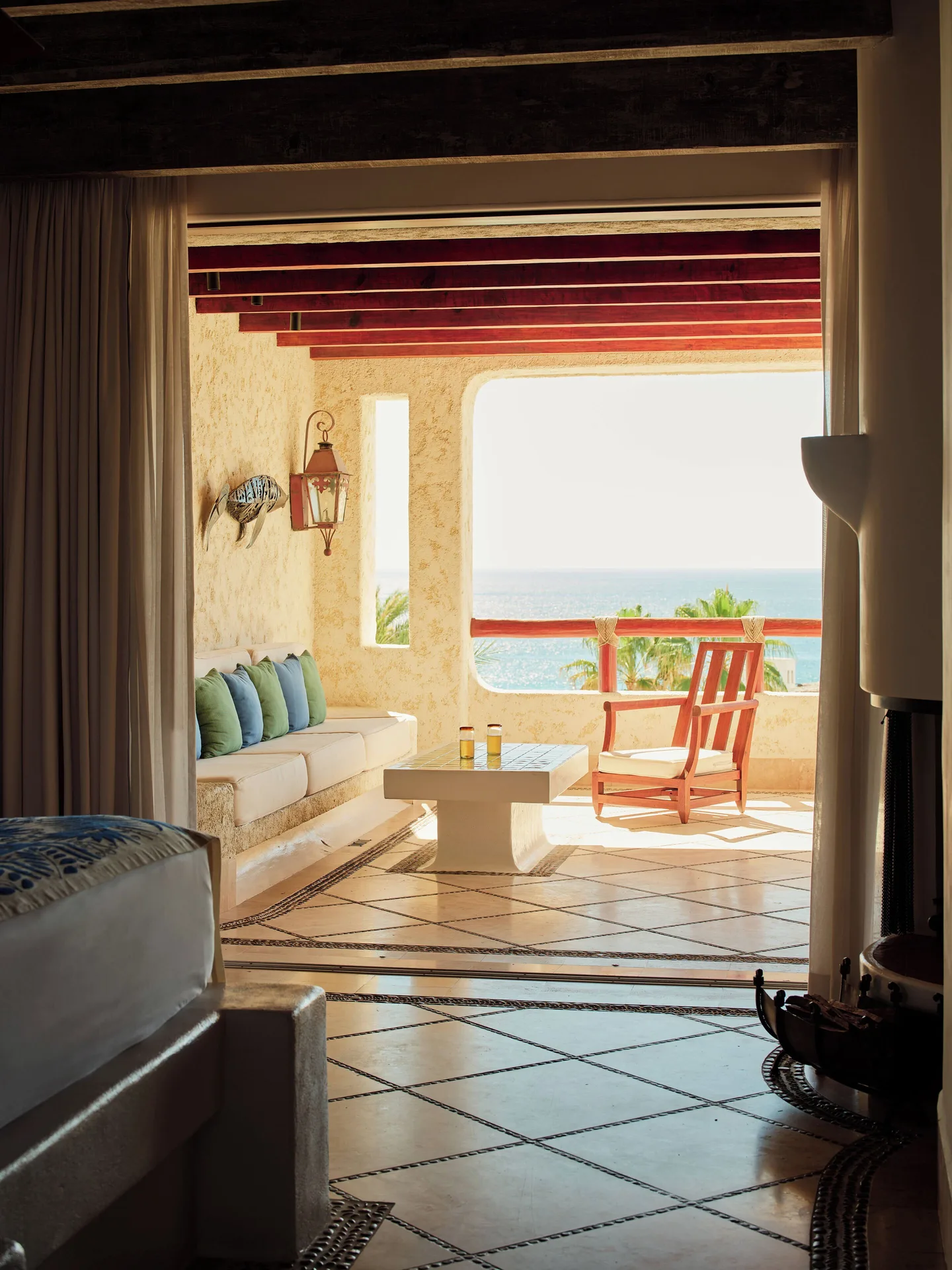 Three Bedroom Oceanview Residence bedroom opens to an oceanview terrace at Las Ventanas al Paraiso.