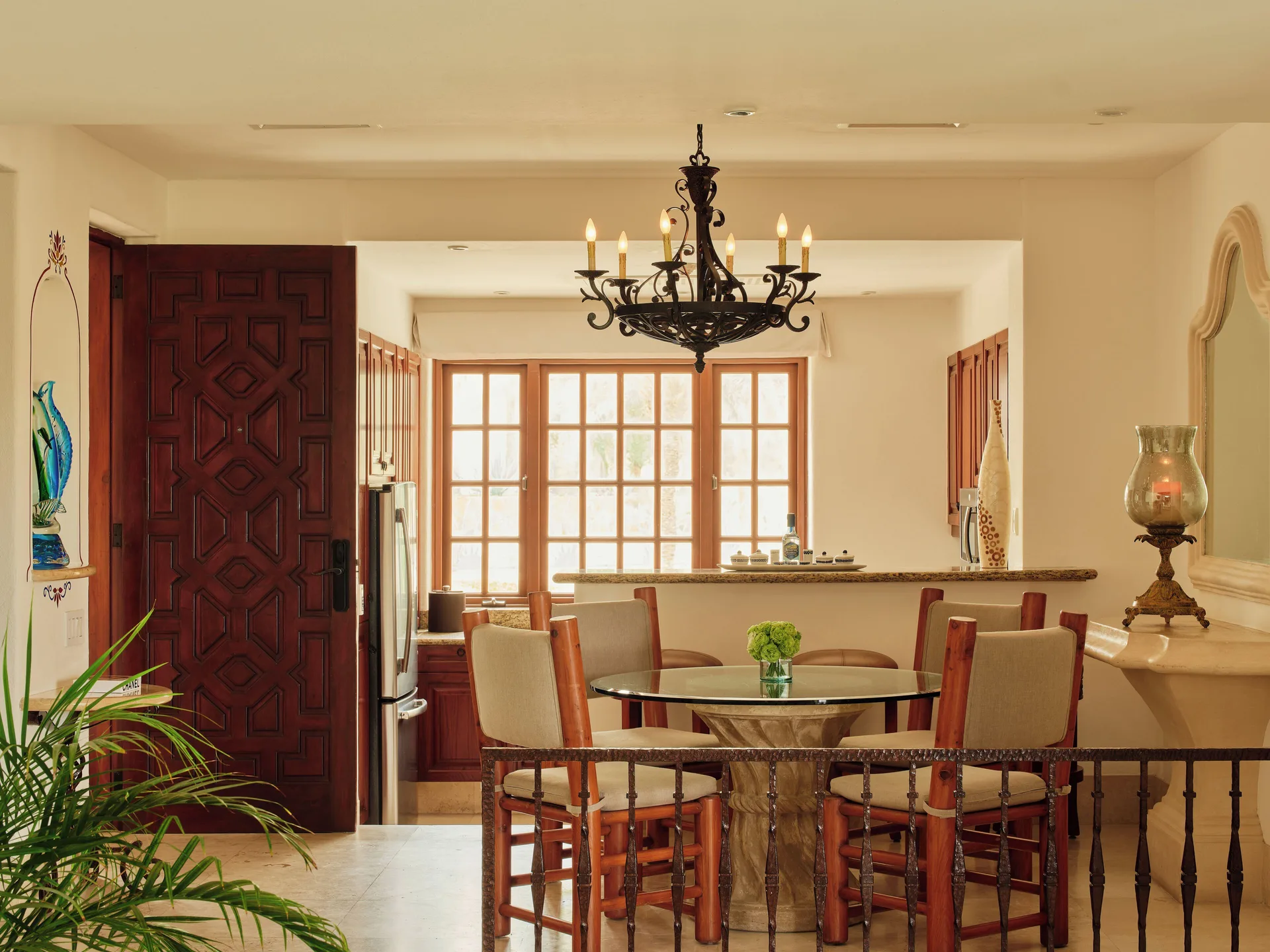 Dining table and kitchen area in the residence at Las Ventanas al Paraiso.