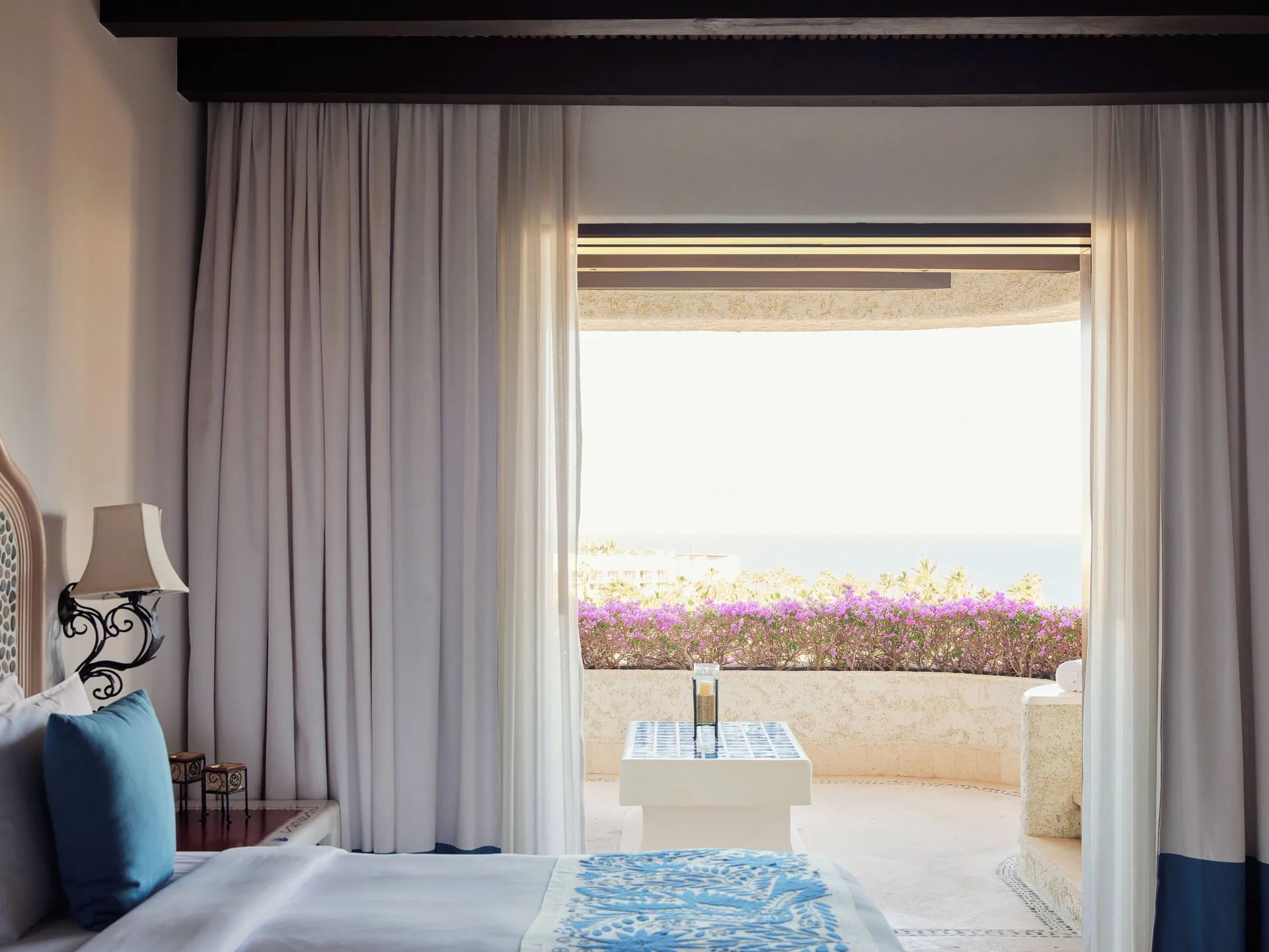 Bedroom terrace view from a king bed in the residence at Las Ventanas al Paraiso.