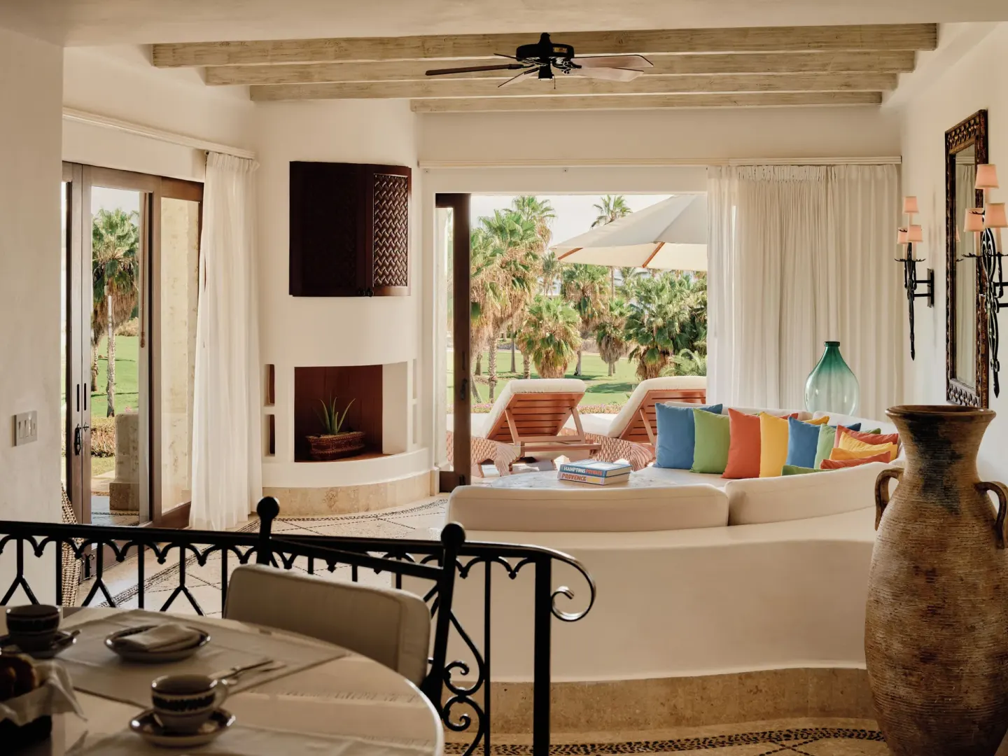 Two Bedroom Gardenview Suite living room opening to the garden at Las Ventanas al Paraiso.