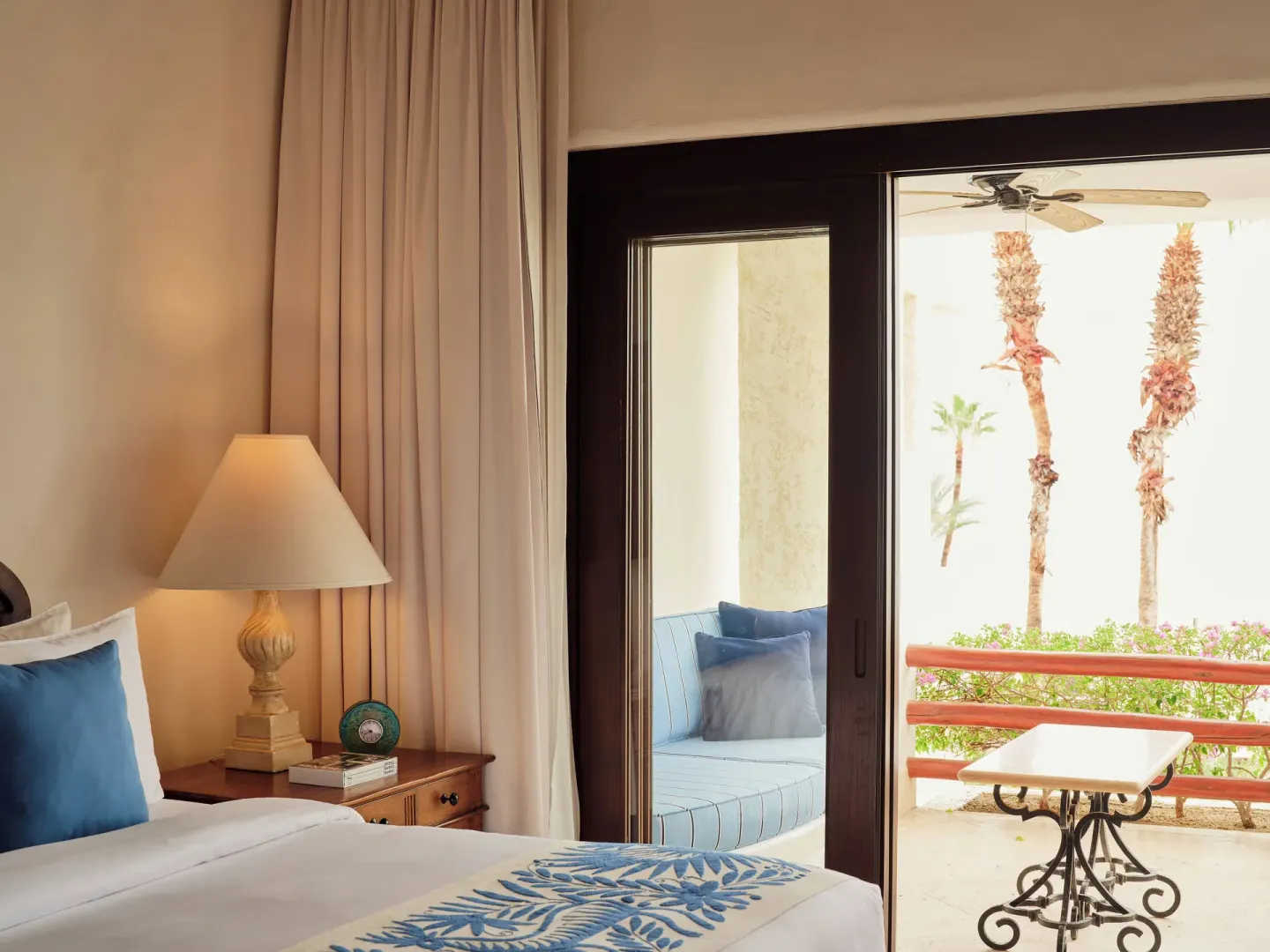 King bedroom opening to a balcony in the Two Bedroom Oceanview Residence at Las Ventanas al Paraiso.
