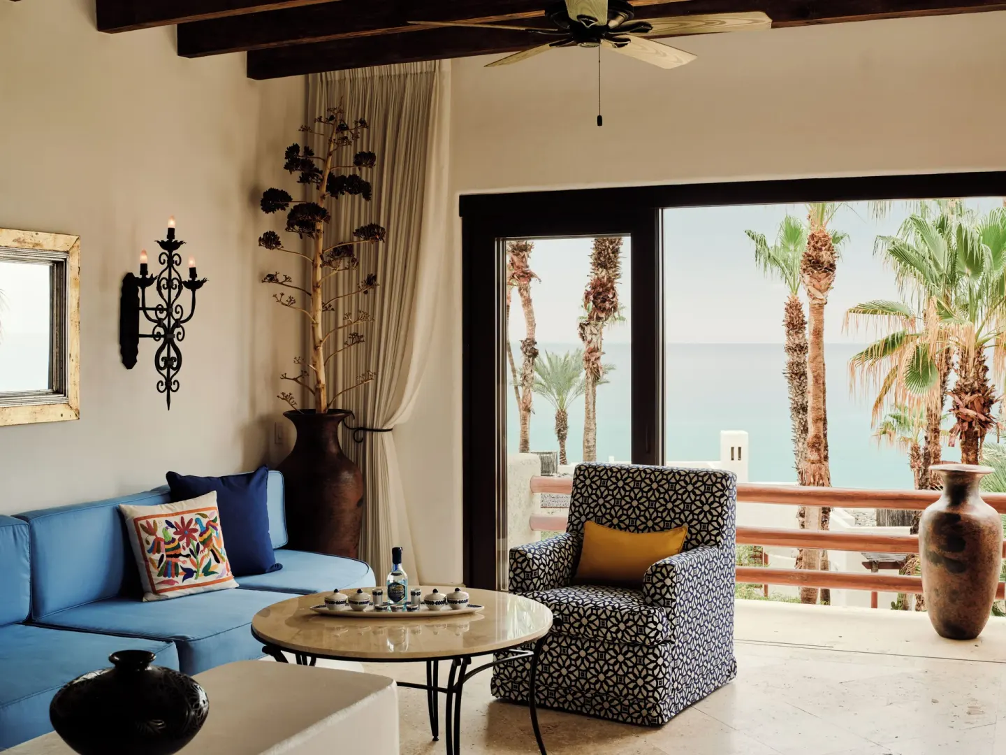 Living room with ocean balcony in the Two Bedroom Oceanview Residence at Las Ventanas al Paraiso.