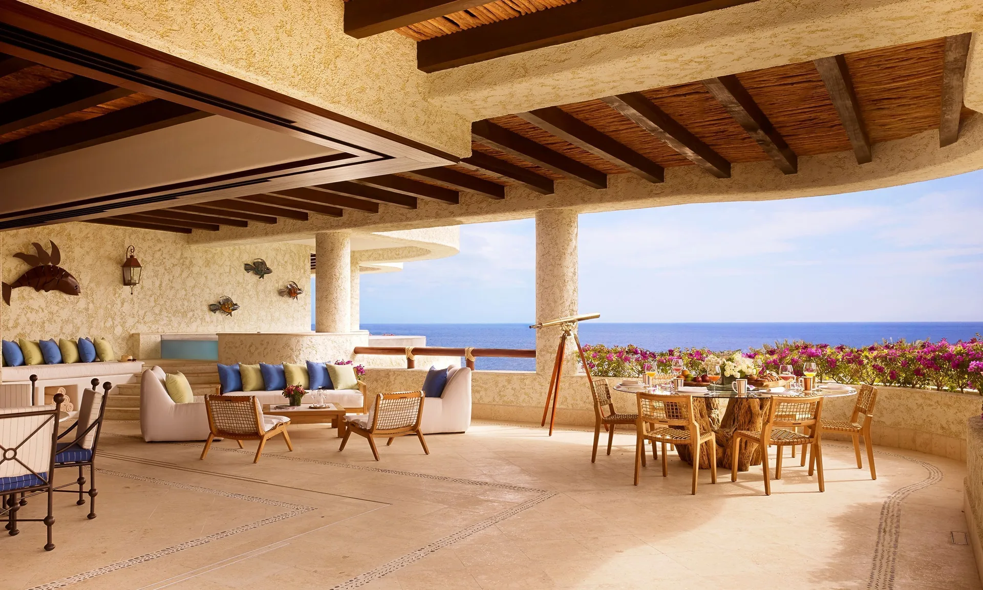Ocean-view terrace lounge in the Two Bedroom Ty Warner Penthouse at Las Ventanas al Paraiso.