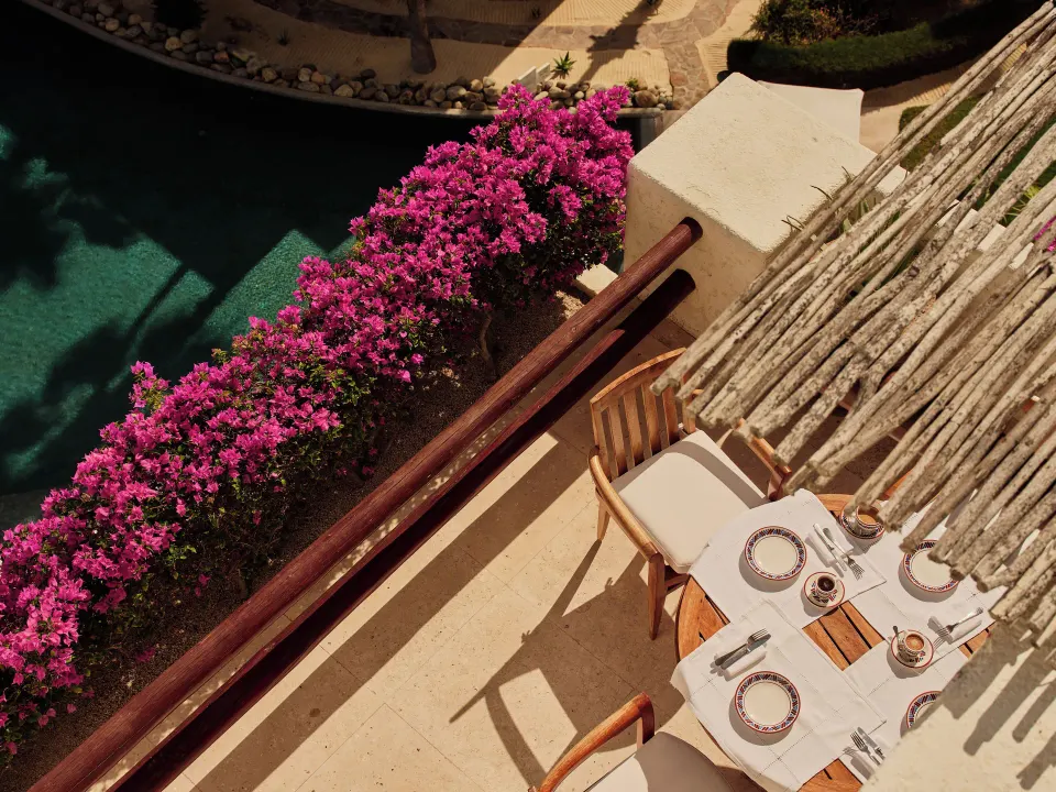 Terrace dining table in the Two Bedroom Ty Warner Penthouse at Las Ventanas al Paraiso.