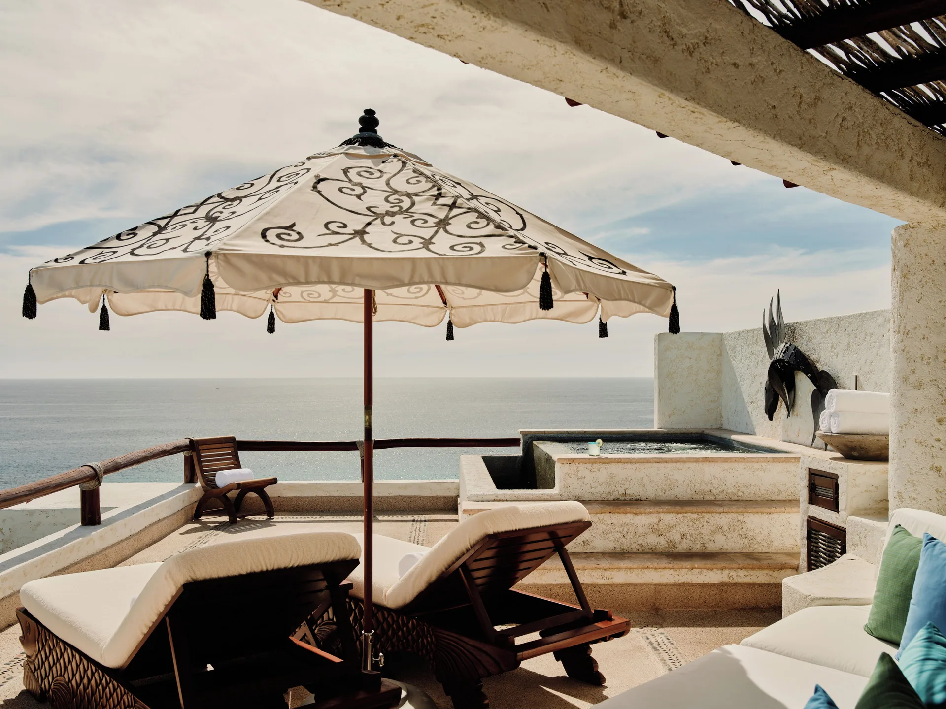 The Ty Warner Mansion terrace at Las Ventanas al Paraiso with sweeping views, private pool, and ultra-luxury Los Cabos design.