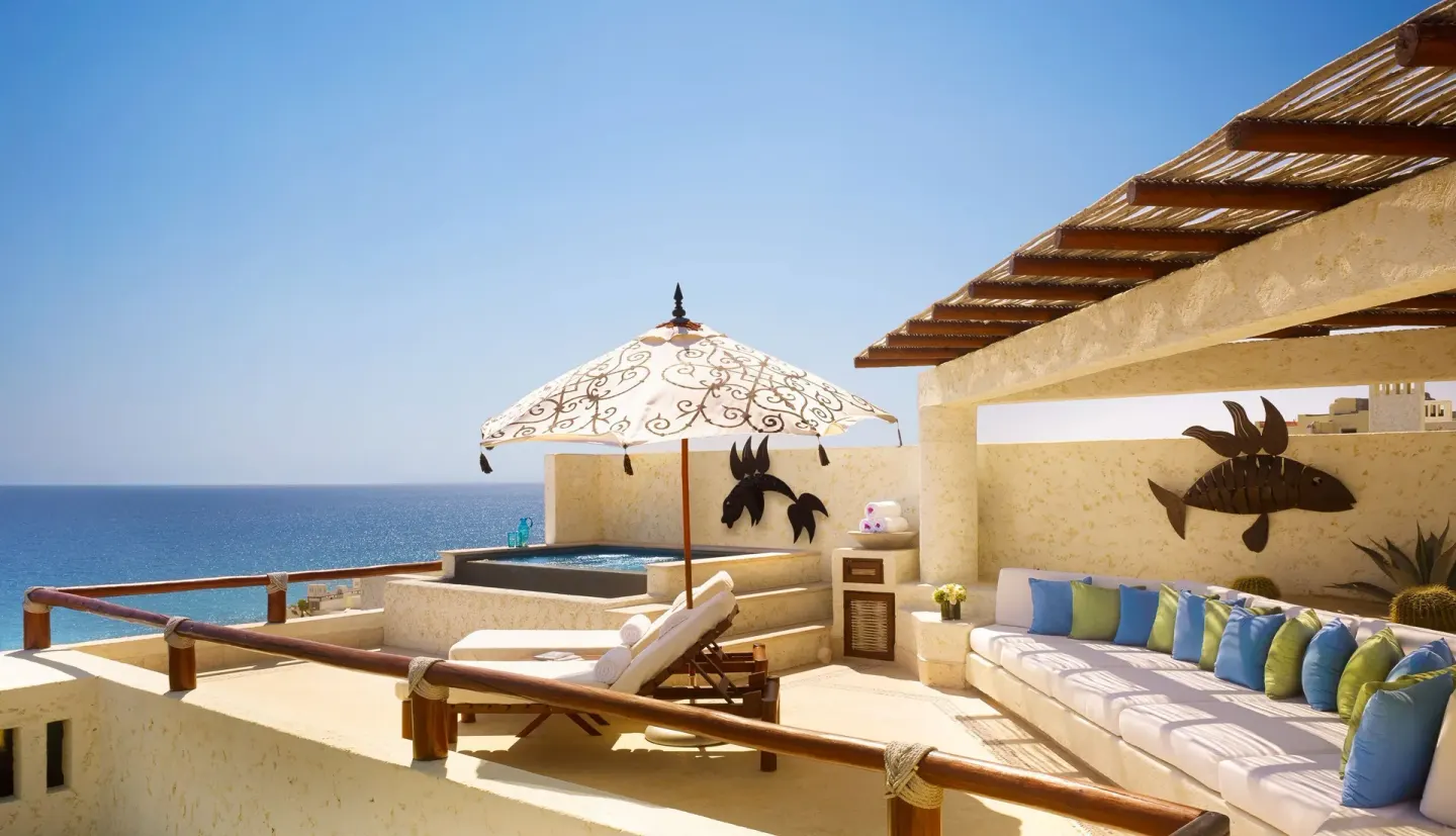 Oceanfront terrace in the Two Bedroom Ty Warner Penthouse at Las Ventanas al Paraiso.