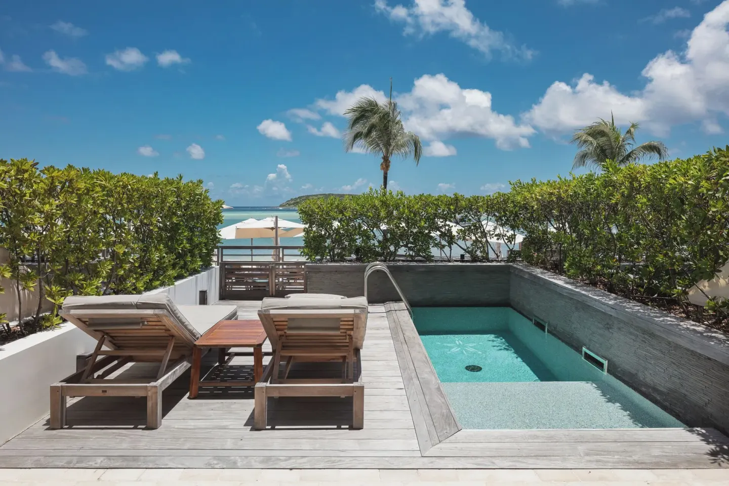 Private pool terrace for La Suite Océan Piscine Privée at Le Barthélemy Hotel & Spa.