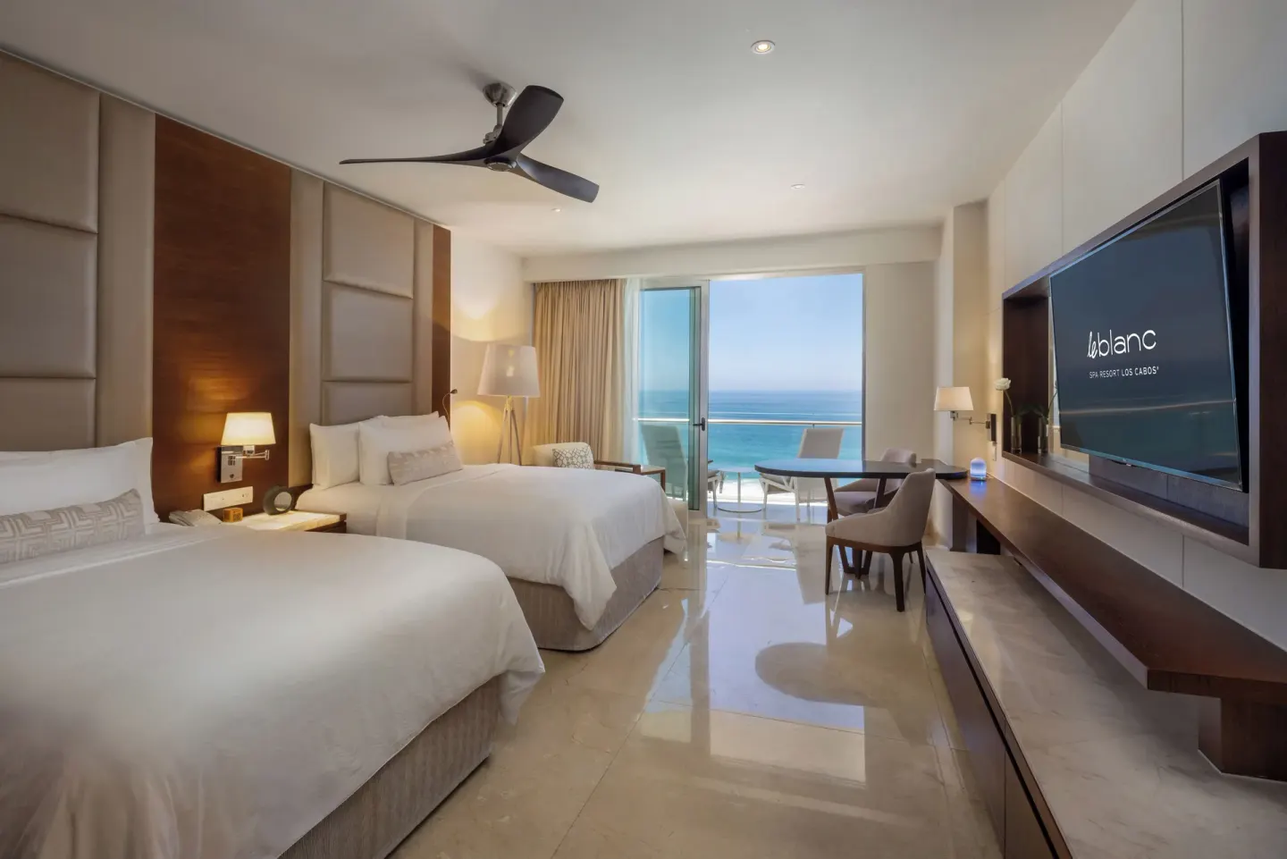 Royale Deluxe Ocean View two-bed room facing the sea at Le Blanc Spa Resort Los Cabos.