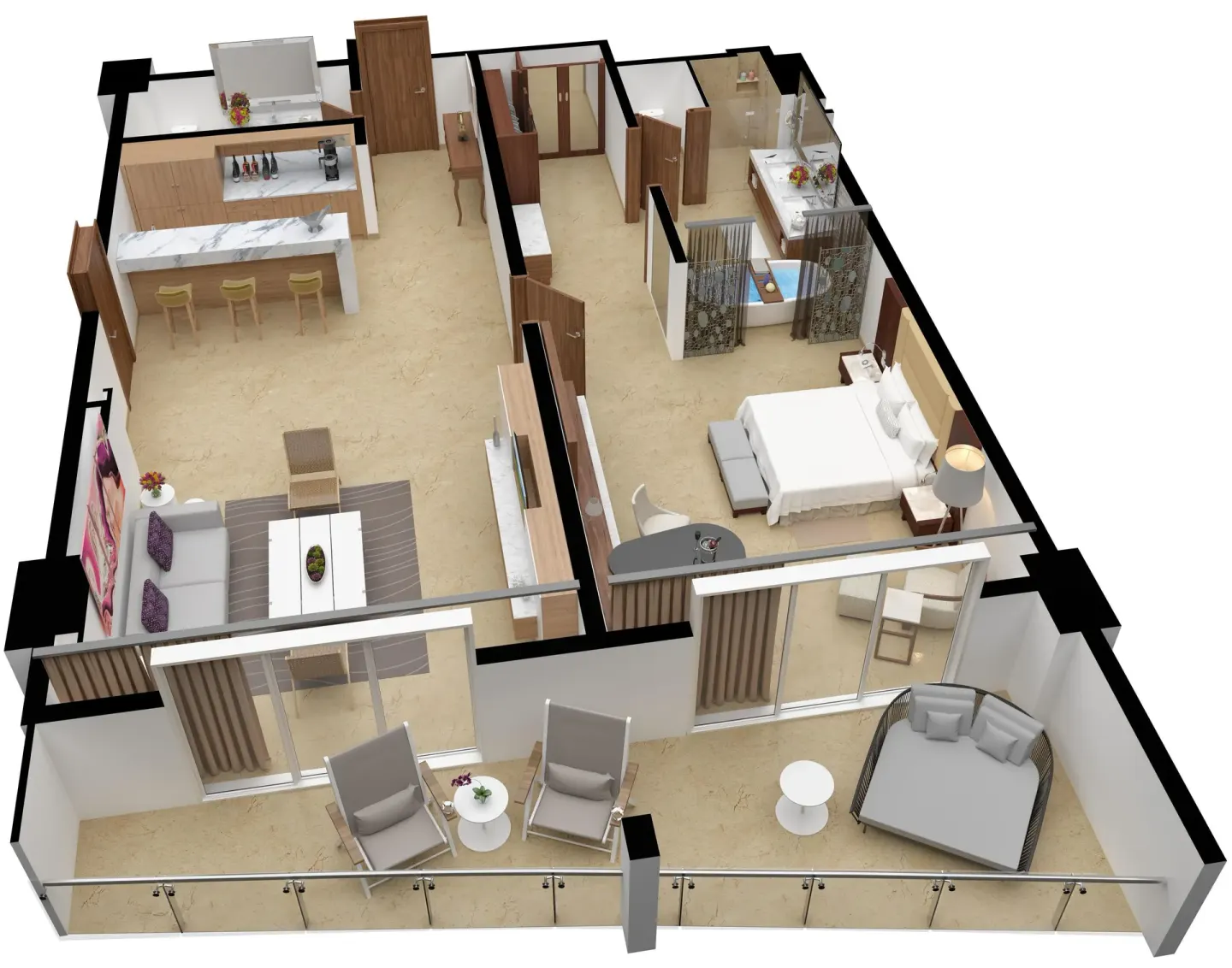 Floor plan rendering of the Royale Presidential Suite at Le Blanc Spa Resort Los Cabos.