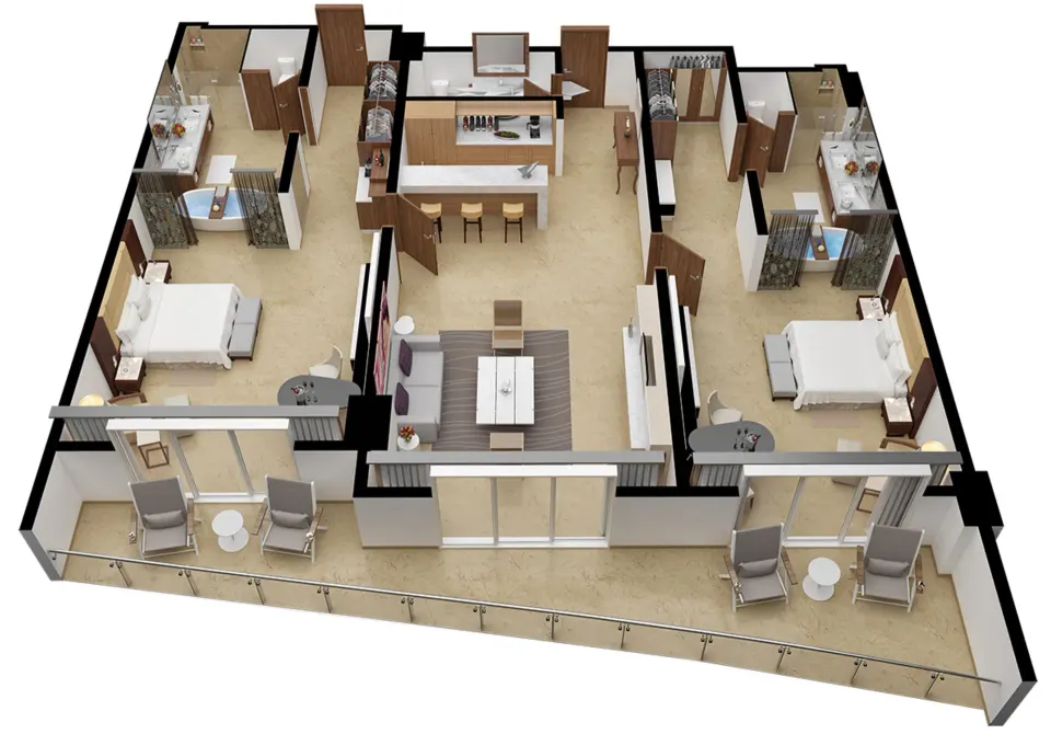 Royale Presidential Suite Two Bedroom Ocean View floor plan at Le Blanc Spa Resort Los Cabos.