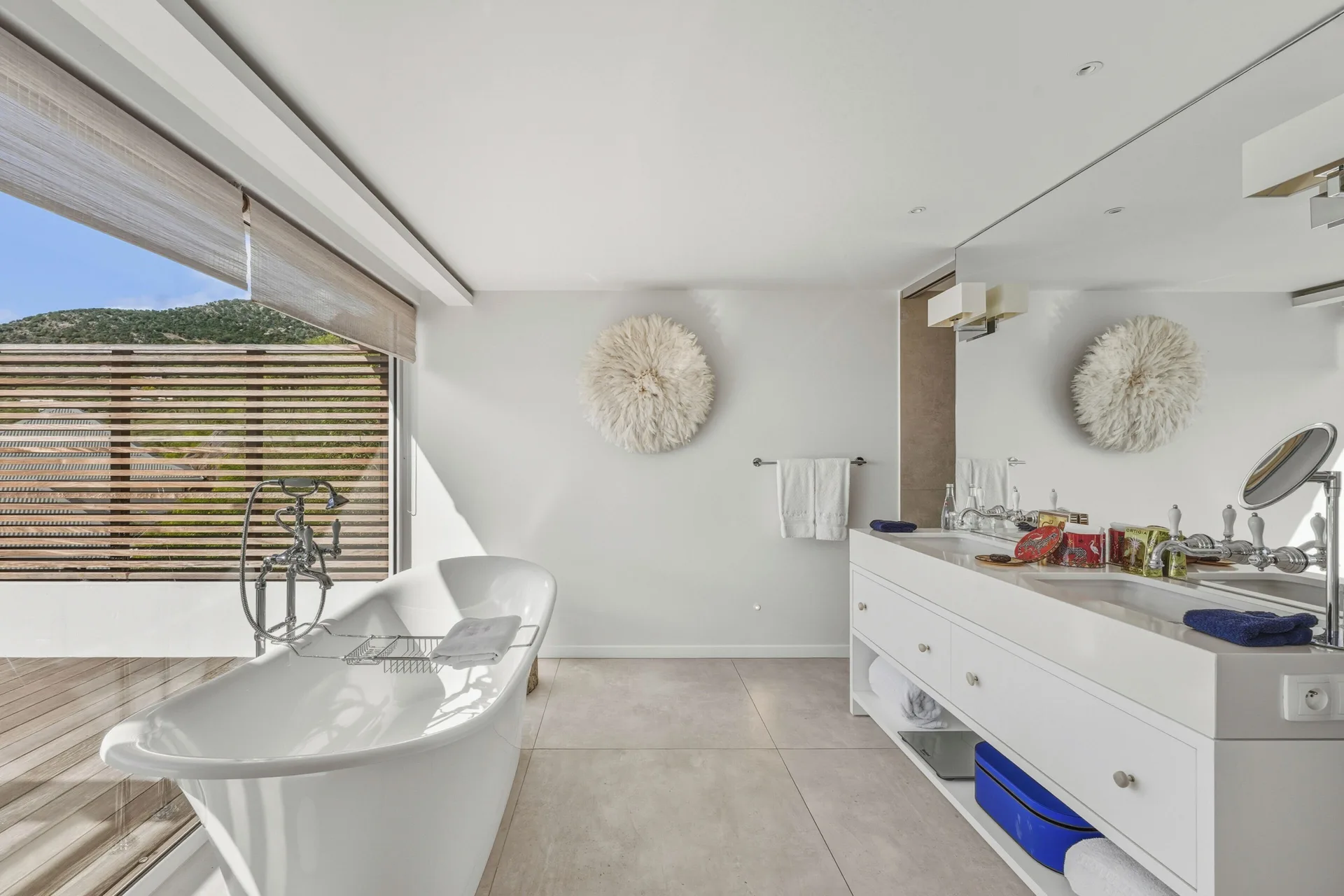 Duplex Spirit Suite bathroom with freestanding tub at Le Toiny Hôtel & Beach Club.