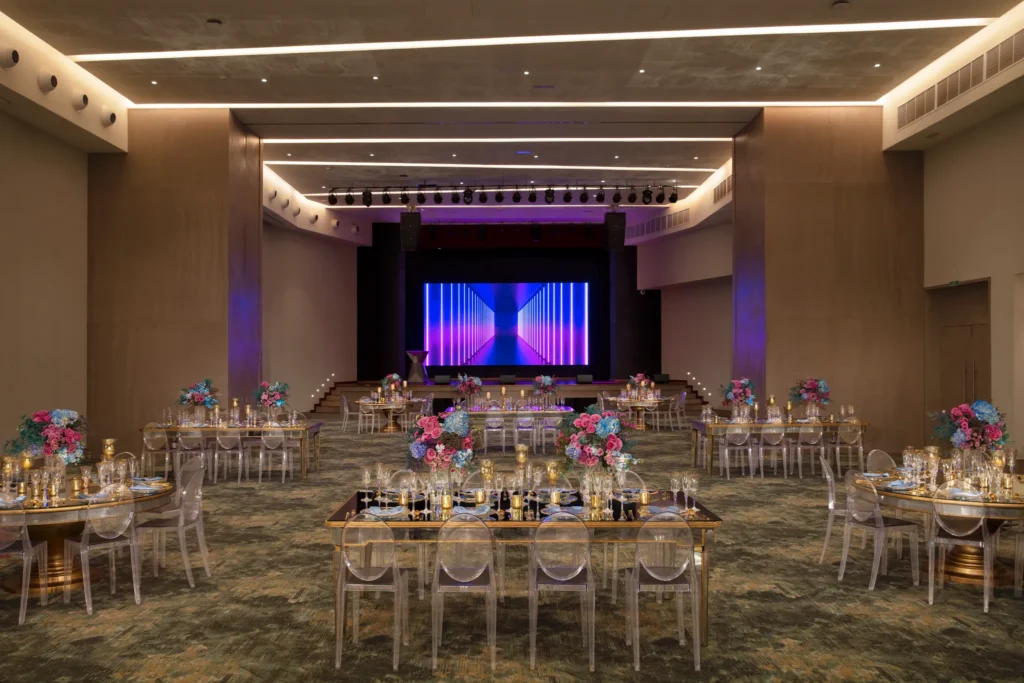 Elegant ballroom wedding banquet setup at Breathless Cancun Soul
