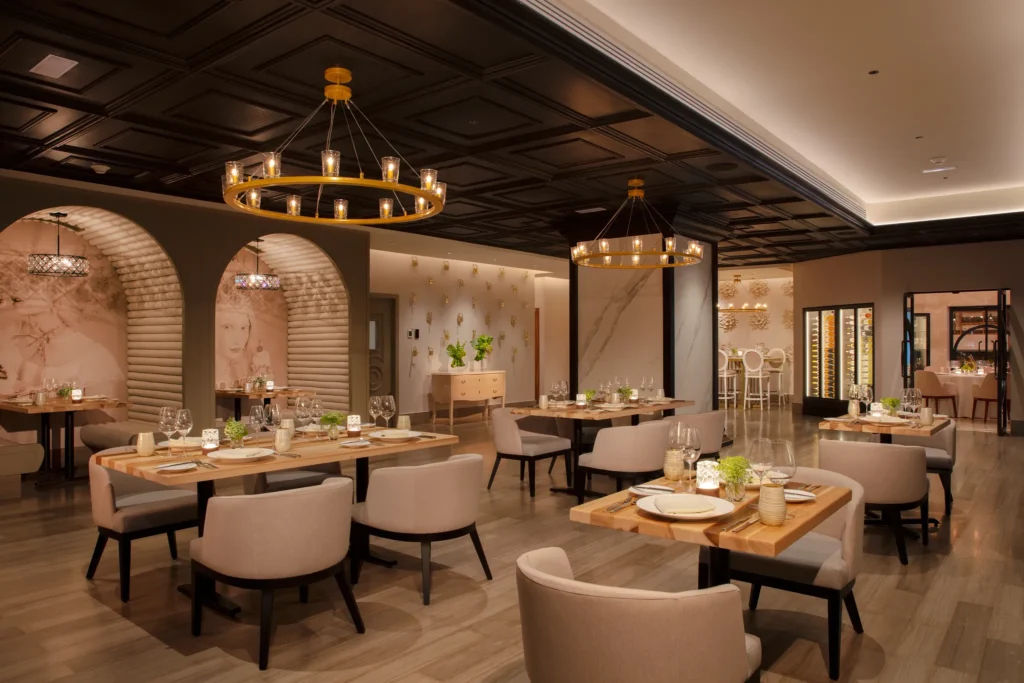 Coquette French restaurant interior at Breathless Cancun Soul with elegant dining ambiance