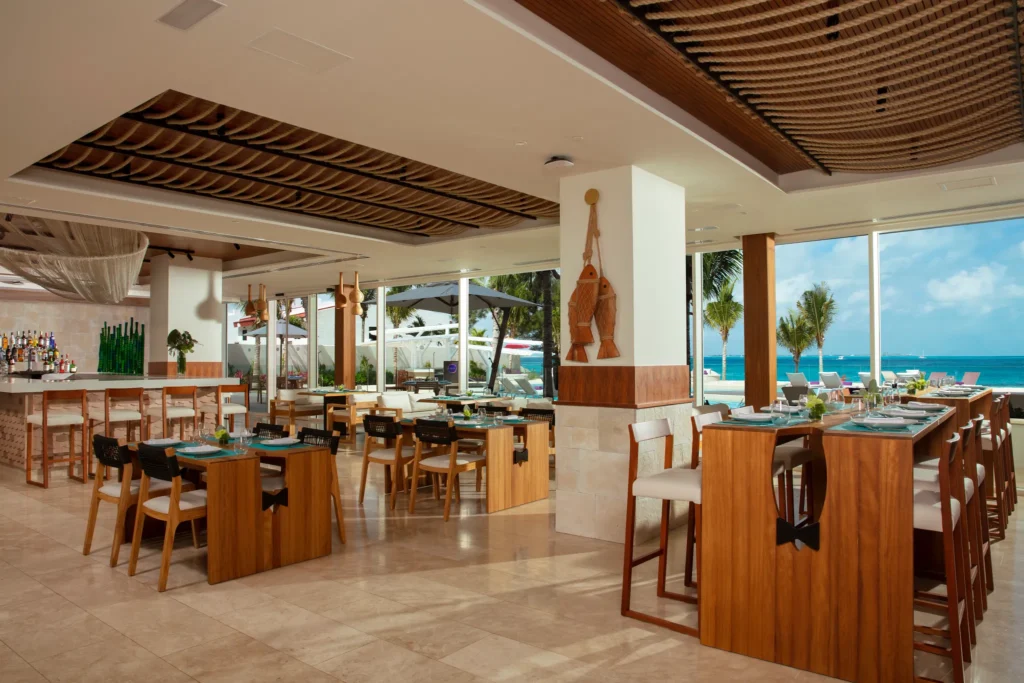 Fish Nets seafood restaurant at Breathless Cancun Soul with ocean-inspired interior
