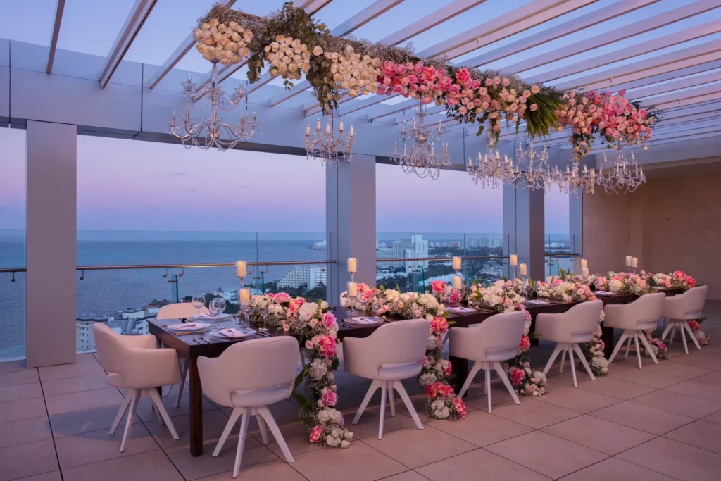 Xhale Club Terrace banquet setup for weddings at Breathless Cancun Soul