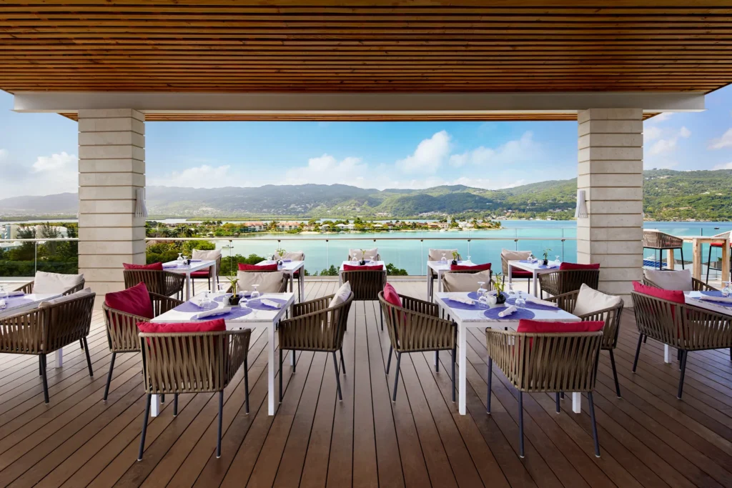 Oceanview rooftop dining at Altitude Restaurant, Breathless Montego Bay.