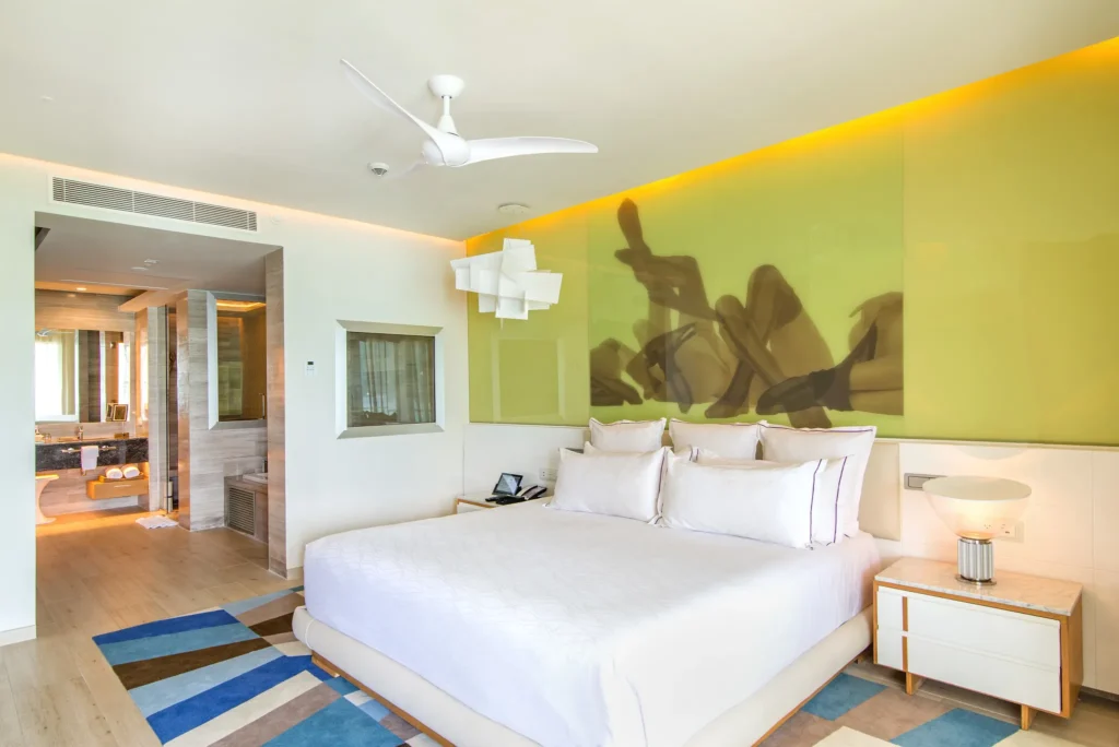 Elegant master bedroom in the Xhale Club Presidential Suite at Breathless Montego Bay Resort.