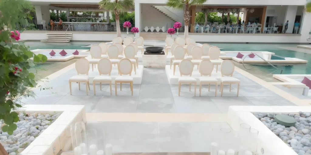 Energy Dry Bar wedding venue at Breathless Riviera Cancun set for an intimate destination wedding ceremony